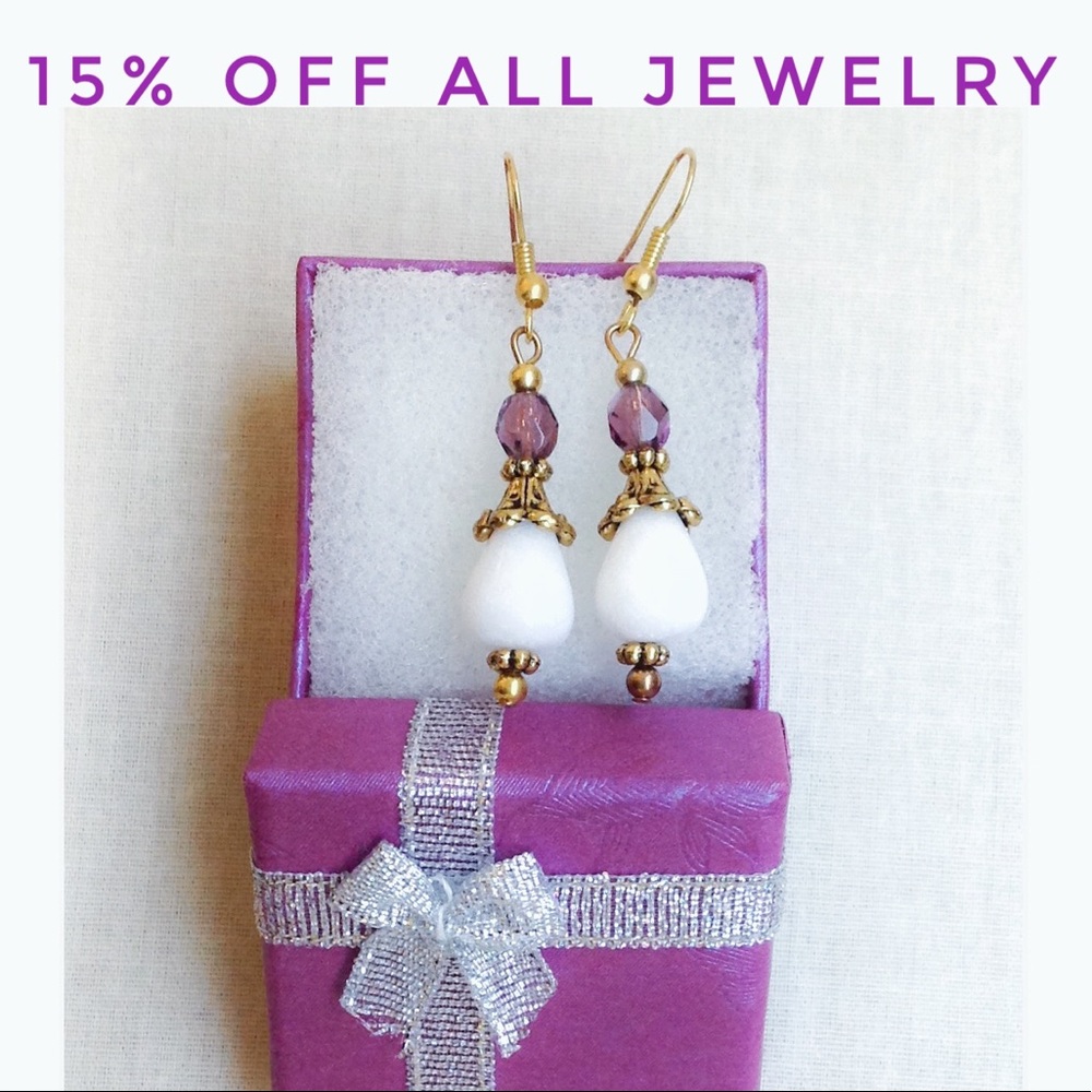 ⭐️3for$30! 🆕 Real Amethyst Onyx Dangle Drop Earrings NWT